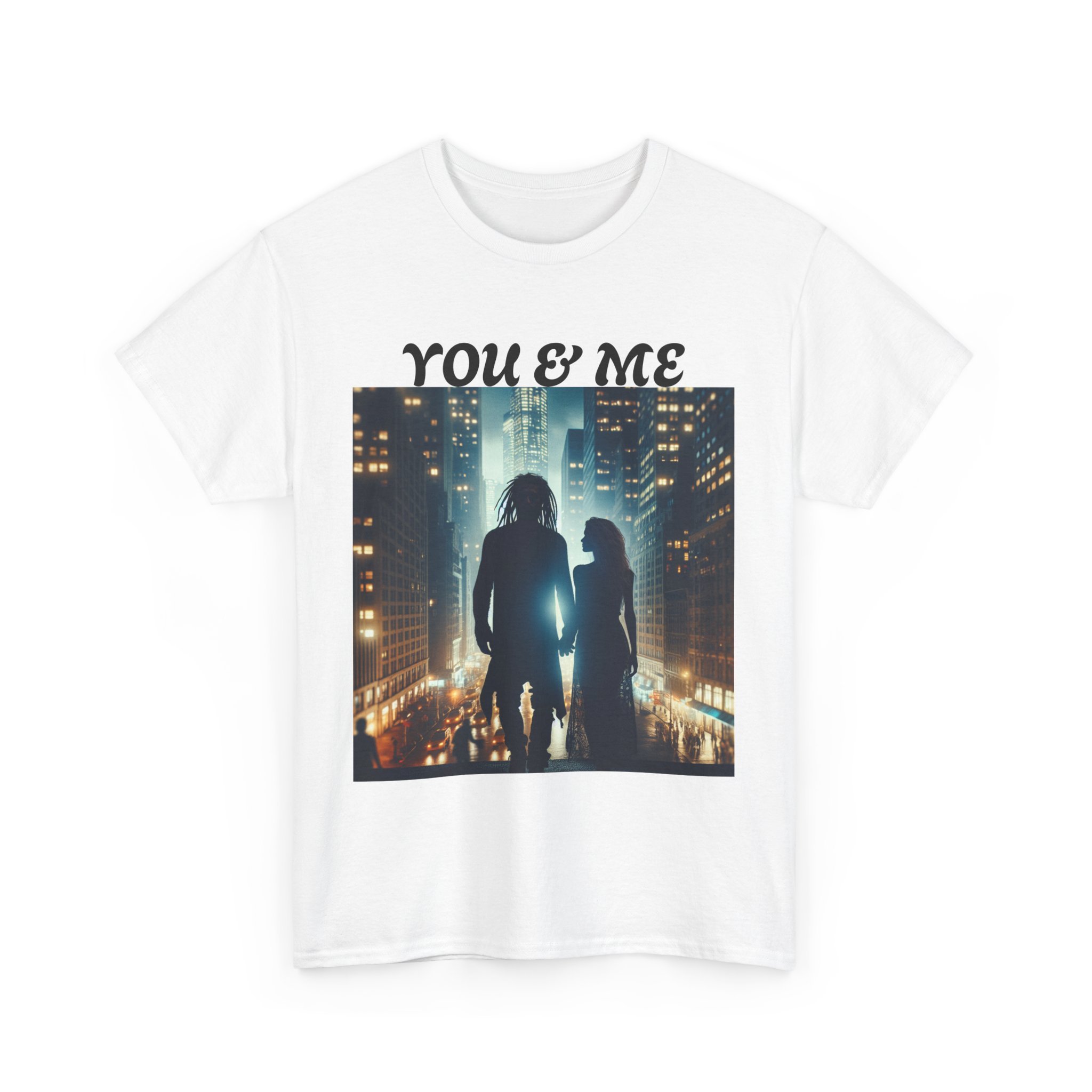 You & Me Unisex Heavy Cotton Tee - Romantic Cityscape T-Shirt for Couples - Image 4