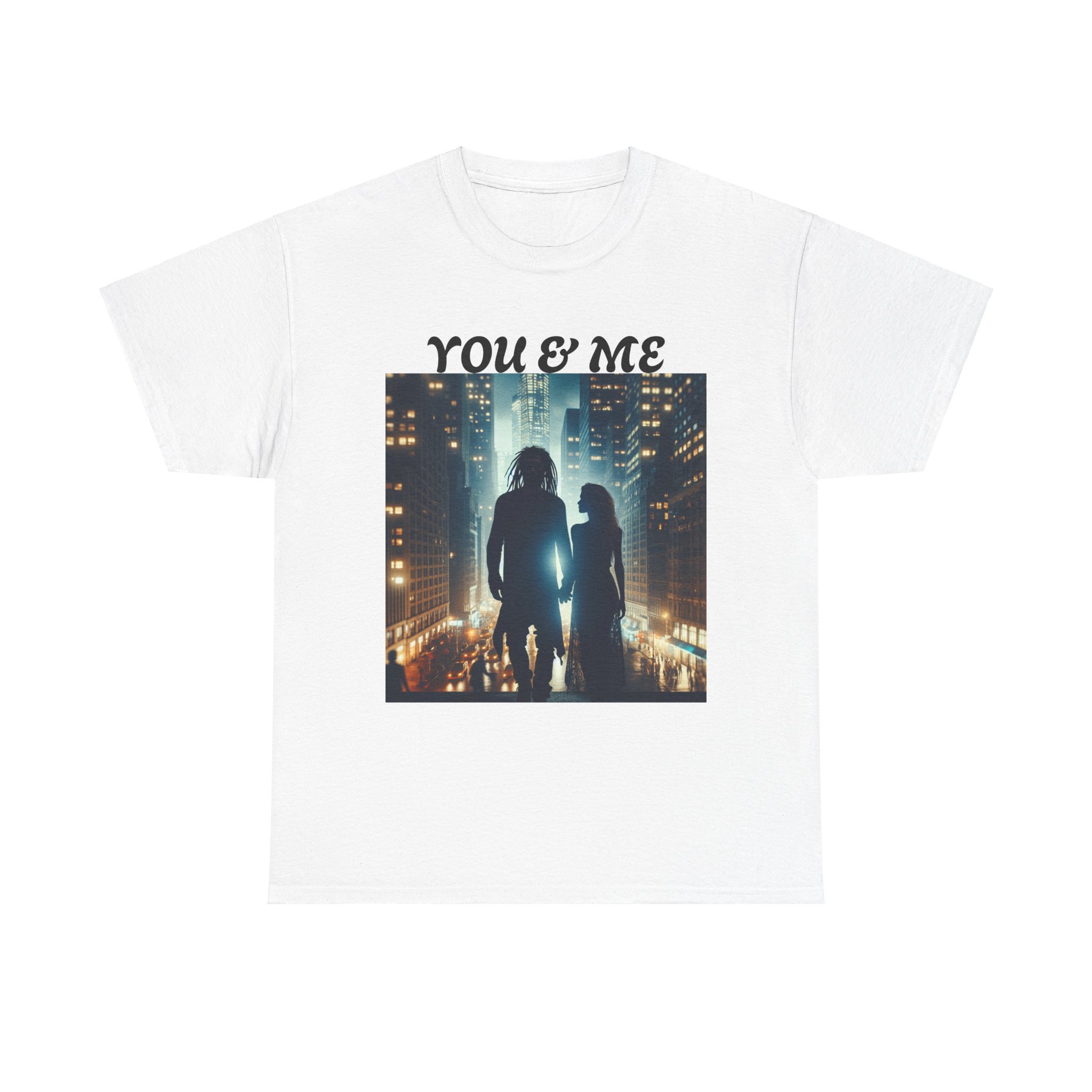 You & Me Unisex Heavy Cotton Tee - Romantic Cityscape T-Shirt for Couples - Image 2